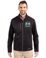 2026 Seattle FIFA World Cup Cutter & Buck Evoke Softshell Recycled Full Zip Mens Jacket Black Front