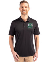 2026 Seattle FIFA World Cup Cutter & Buck Prospect Eco Textured Stretch Recycled Mens Short Sleeve Polo Black Front