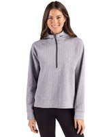 Cutter & Buck Drift Textured Knit Recycled Womens Hooded Half Zip CONCRETE Front