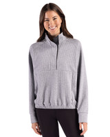 Cutter & Buck Drift Textured Knit Recycled Womens Snap Pullover CONCRETE Front