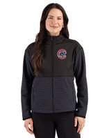 Chicago Cubs Cutter & Buck Hunts Point Epic Comfort Recycled Fleece Womens Hybrid Jacket Black Front