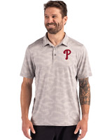 Philadelphia Phillies Cutter & Buck Coastline Epic Comfort Camo Print Recycled Mens Polo CONCRETE Front
