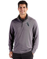 Chicago White Sox Cutter & Buck Forge Epic Confidence Recycled Double Stripe Mens Quarter Zip Black/White Front