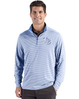 Tampa Bay Rays Cutter & Buck Forge Epic Confidence Recycled Double Stripe Mens Quarter Zip Atlas/White Front