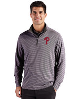 Philadelphia Phillies Cutter & Buck Forge Epic Confidence Recycled Double Stripe Mens Quarter Zip Black/White Front