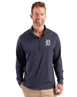 Detroit Tigers Cutter & Buck Forge Epic Confidence Recycled Mens Big & Tall Quarter Zip Dark Navy Blue Heather Front