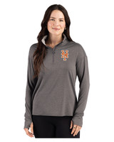 New York Mets Cutter & Buck Forge Recycled Four-Way Stretch Womens Quarter Zip Pullover Dark Black Heather Front