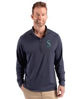 Seattle Mariners Cutter & Buck Forge Epic Confidence Recycled Mens Quarter Zip Dark Navy Blue Heather Front