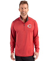 Cincinnati Reds Cutter & Buck Forge Epic Confidence Recycled Mens Quarter Zip Cardinal Red Heather Front