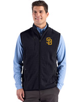 San Diego Padres Cutter & Buck Hunts Point Epic Comfort Recycled Mens Fleece Vest Black Front