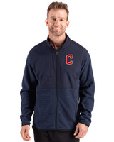 Cleveland Guardians - Cutter & Buck Hunts Point Epic Comfort Recycled Fleece Mens Hybrid Jacket Navy Blue Front