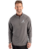 Atlanta Braves Cutter & Buck Prospect Epic Confidence Recycled Textured Stretch Mens Big & Tall Quarter Zip Elemental Grey Front