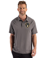 Milwaukee Brewers Cutter & Buck Prospect Epic Confidence Recycled Textured Stretch Mens Big & Tall Sport Polo Elemental Grey Front
