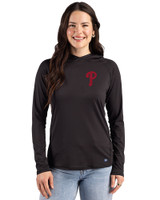 Philadelphia Phillies Cutter & Buck Prospect Epic Confidence Recycled Womens Hooded Pullover Black Front