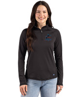 Miami Marlins Cutter & Buck Prospect Epic Confidence Recycled Textured Stretch Womens Quarter Zip Black Front