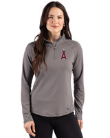 Los Angeles Angels Cutter & Buck Prospect Epic Confidence Recycled Textured Stretch Womens Quarter Zip Elemental Grey Front