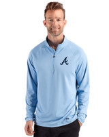 Atlanta Braves Cutter & Buck Prospect Epic Confidence Recycled Textured Stretch Mens Quarter Zip Atlas Light Blue Front