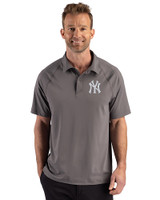 New York Yankees Cutter & Buck Prospect Epic Confidence Recycled Textured Stretch Mens Sport Polo Elemental Grey Front