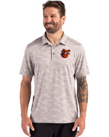 Baltimore Orioles Cooperstown Cutter & Buck Coastline Epic Comfort Camo Print Recycled Mens Polo CONCRETE Front