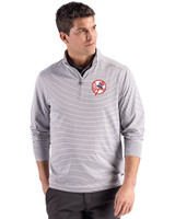 New York Yankees Cooperstown Cutter & Buck Forge Epic Confidence Recycled Double Stripe Mens Quarter Zip Polished/White Front