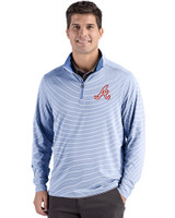 Atlanta Braves Cooperstown Cutter & Buck Forge Epic Confidence Recycled Double Stripe Mens Quarter Zip Atlas/White Front