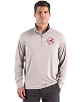 New York Yankees Cooperstown Cutter & Buck Forge Recycled Four-Way Stretch Mens Big & Tall Quarter Zip Pullover Polished Heather Front