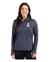 Chicago Cubs Cooperstown Cutter & Buck Forge Epic Confidence Recycled Womens Quarter Zip Dark Navy Blue Heather Front