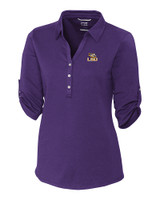 LSU Tigers Cutter & Buck Womens Elbow-Sleeve Thrive Polo College Purple Mannequin