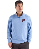 Philadelphia Phillies Cooperstown Cutter & Buck Forge Epic Confidence Recycled Mens Quarter Zip Dark Atlas Heather Front