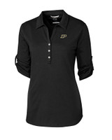 Purdue Boilermakers Cutter & Buck Womens Elbow-Sleeve Thrive Polo Black Mannequin