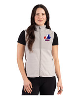 Montreal Expos Cooperstown Cutter & Buck Hunts Point Epic Comfort Recycled Fleece Womens Vest Polished Medium Gray Front