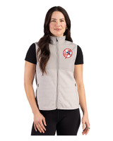 New York Yankees Cooperstown Cutter & Buck Hunts Point Epic Comfort Recycled Fleece Womens Vest Polished Medium Gray Front