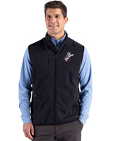 Cincinnati Reds Cooperstown Cutter & Buck Hunts Point Epic Comfort Recycled Mens Fleece Vest Black Front