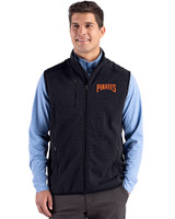 Pittsburgh Pirates Cooperstown Cutter & Buck Hunts Point Epic Comfort Recycled Mens Fleece Vest Black Front