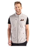 New York Mets Cooperstown Cutter & Buck Hunts Point Epic Comfort Recycled Mens Fleece Vest Polished Medium Gray Front