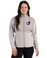 Montreal Expos Cooperstown Cutter & Buck Hunts Point Epic Comfort Recycled Fleece Womens Hybrid Jacket Polished Medium Gray Front