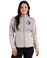 Texas Rangers Cooperstown Cutter & Buck Hunts Point Epic Comfort Recycled Fleece Womens Hybrid Jacket Polished Medium Gray Front