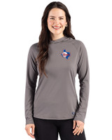 Texas Rangers Cooperstown Cutter & Buck Prospect Epic Confidence Recycled Womens Hooded Pullover Elemental Grey Front