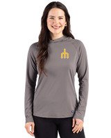 Seattle Mariners Cooperstown Cutter & Buck Prospect Epic Confidence Recycled Womens Hooded Pullover Elemental Grey Front