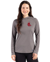 Boston Red Sox Cooperstown Cutter & Buck Prospect Recycled  Featherlight Stretch Womens Hooded Pullover Elemental Grey Front