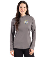 Milwaukee Brewers Cooperstown Cutter & Buck Prospect Epic Confidence Recycled Womens Hooded Pullover Elemental Grey Front