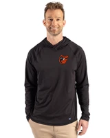 Baltimore Orioles Cooperstown Cutter & Buck Prospect Epic Confidence Recycled Mens Hooded Pullover Black Front