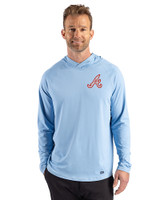 Atlanta Braves Cooperstown Cutter & Buck Prospect Epic Confidence Recycled Mens Hooded Pullover Atlas Light Blue Front