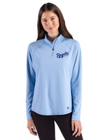 Kansas City Royals Cooperstown Cutter & Buck Prospect Epic Confidence Recycled Textured Stretch Womens Quarter Zip Atlas Light Blue Front