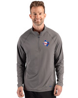 Texas Rangers Cooperstown Cutter & Buck Prospect Epic Confidence Recycled Textured Stretch Mens Quarter Zip Elemental Grey Front
