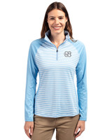 North Carolina Tar Heels Cutter & Buck Forge Tonal Stripe Stretch Half Zip Womens Top Atlas Light Blue Front