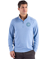 Chicago Cubs Mono Cutter & Buck Forge Epic Confidence Recycled Stretch Mens Quarter Zip Dark Atlas Heather Front
