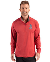 Los Angeles Angels Stars & Stripes Cutter & Buck Forge Epic Confidence Recycled Stretch Mens Quarter Zip Cardinal Red Heather Front