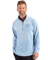 Seattle Mariners Mono Cutter & Buck Forge Epic Confidence Recycled Double Stripe Stretch Mens Quarter Zip Atlas/White Front