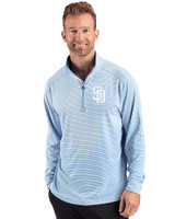San Diego Padres Mono Cutter & Buck Forge Epic Confidence Recycled Double Stripe Stretch Mens Quarter Zip Atlas/White Front